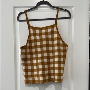 Madewell Brown and White Checkered Camisole Crop Top